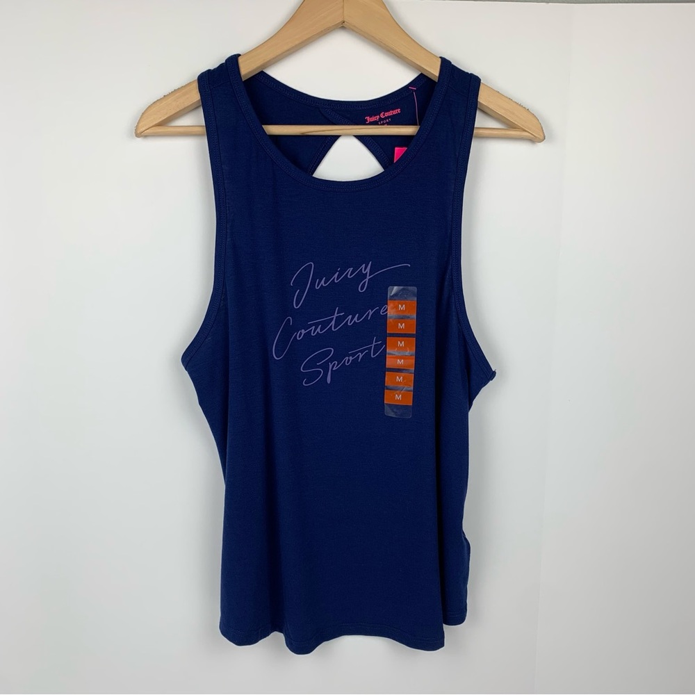 NWT Juicy Couture Sport Deep Blue Keyhole Twist Tank Top Relaxed Fit Size M